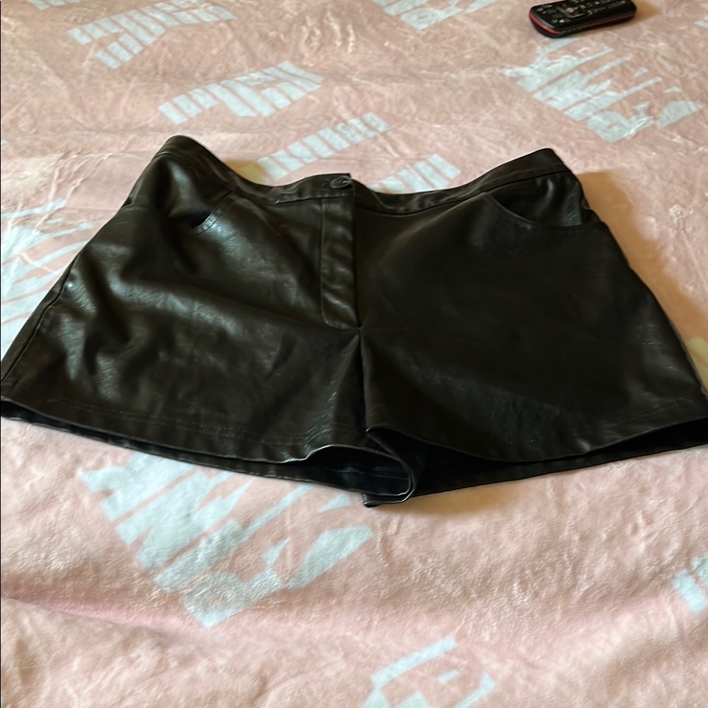 Zara Black Faux Leather High-Waist Shorts